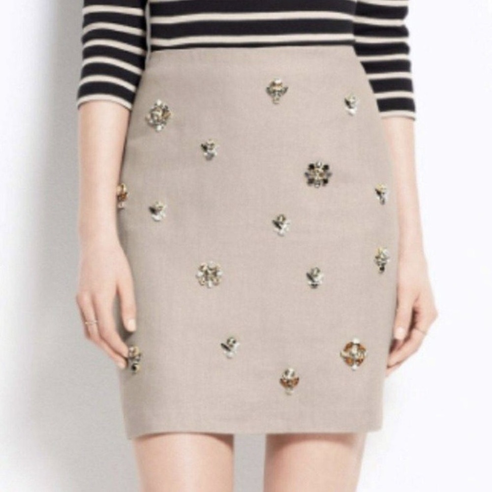 ANN TAYLOR BEJEWELED LINEN SKIRT 8